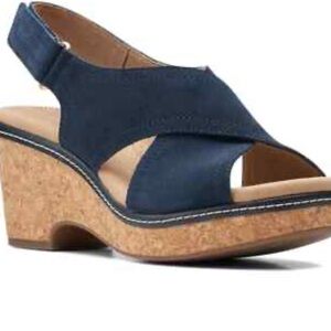 Clarks Blue and Tan Wedge Sandals